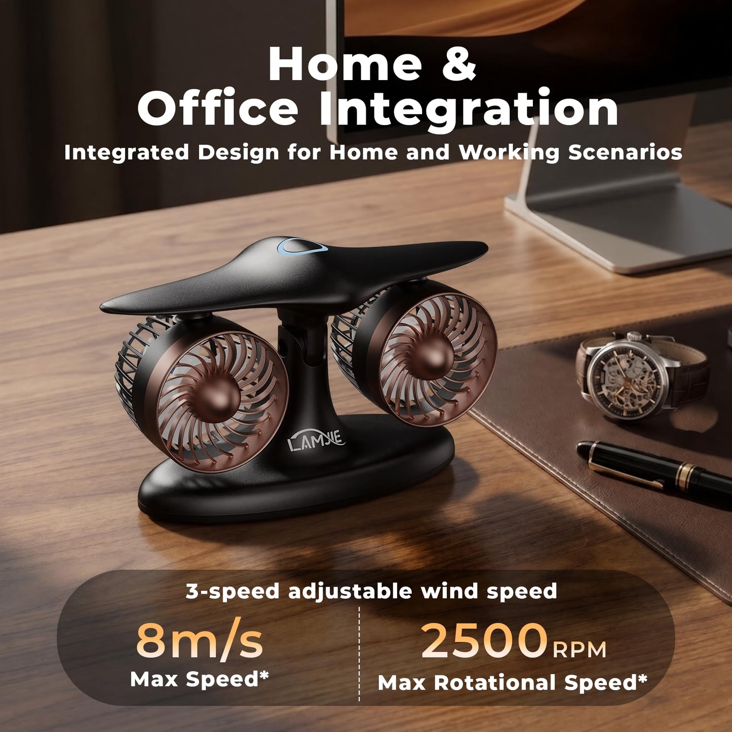 LAMJIE Jet Engine Desk Fan for Office, Rechargeable Table Fan Gift for Men