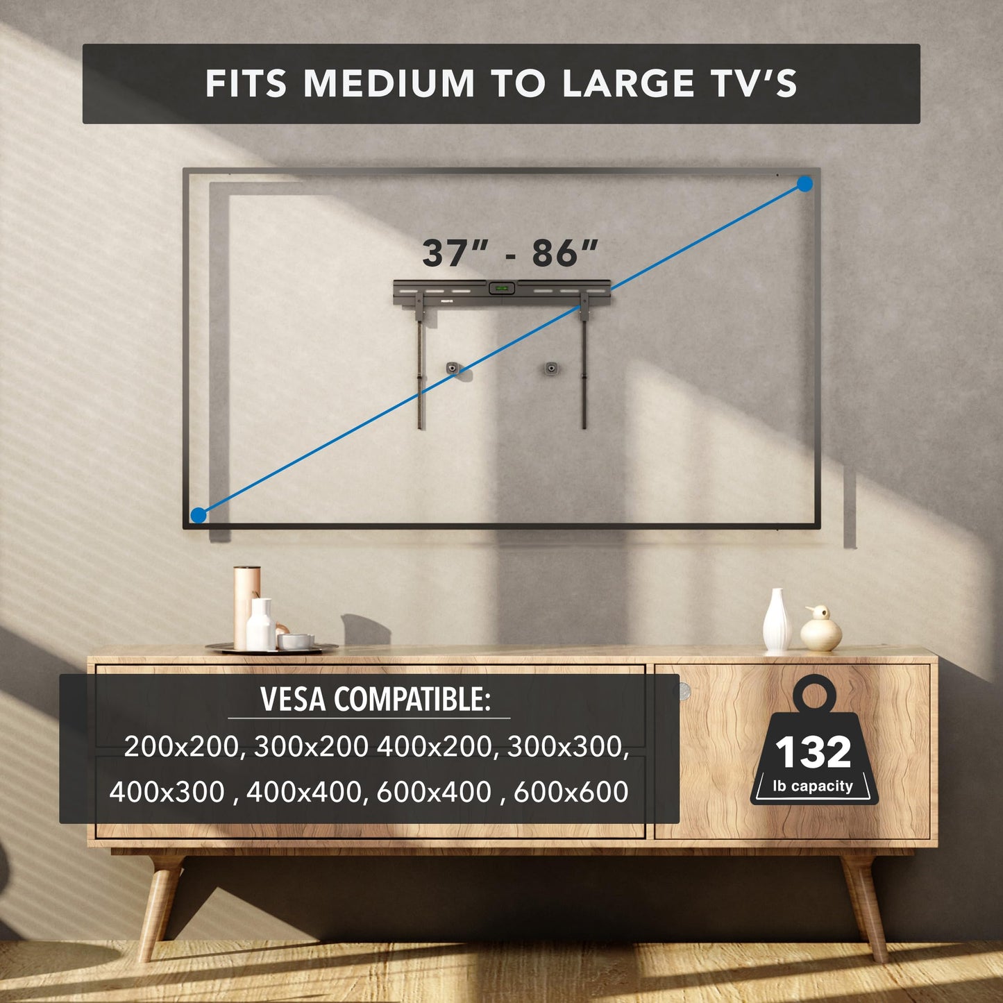 Mount-It! No Stud TV Wall Mount, Studless Drywall TV Bracket for 37-85 Inch Flat Screen TVs, No Drill Easy Install, Slim 1.1” Profile, Supports 110