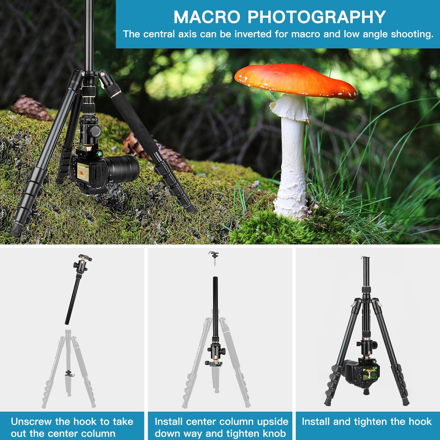 Professional DSLR Tripod for Photography - Tall, Lightweight & Heavy Duty - Spotting Scopes, Telescope & Binoculars - Compact Complete Tripod Unit