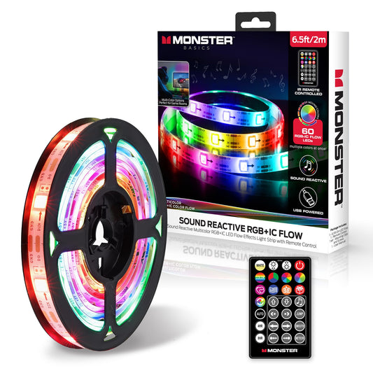 XTREME Monster 6.5ft Color Flow Multi-Color LED Light Strip, Indoor, Fun Flash Mode, Remote Control, Easy Assembly