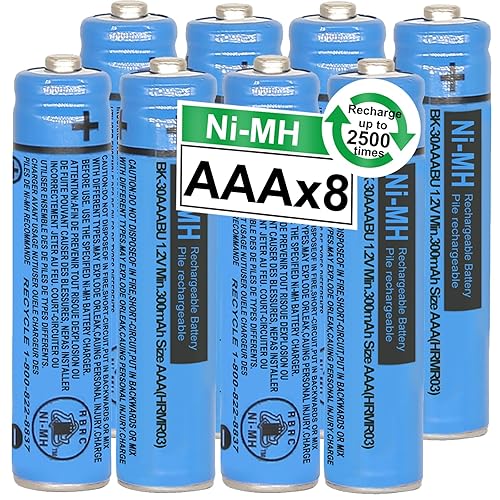 OSIM 8PCS BK-30AAABU Ni-MH AAA Rechargeable Batteries 300mah AAA Ni-MH Rechargeable Batteries 1.2V for Panasonic Cordless Phones, Remote Controls