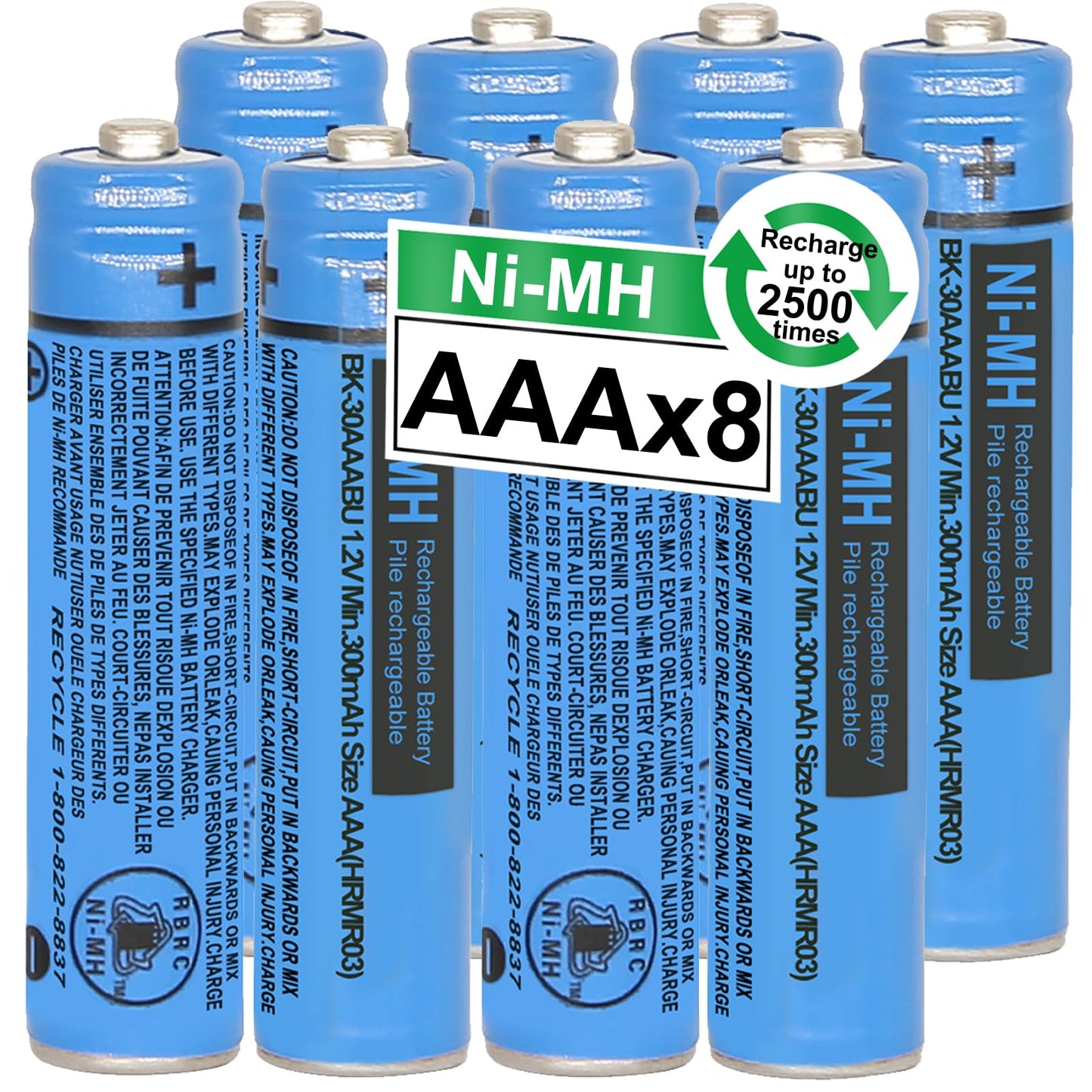 OSIM 8PCS BK-30AAABU Ni-MH AAA Rechargeable Batteries 300mah AAA Ni-MH Rechargeable Batteries 1.2V for Panasonic Cordless Phones, Remote Controls