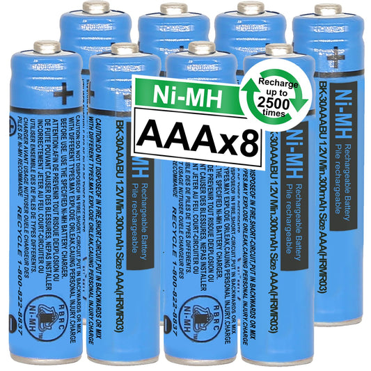 OSIM 8PCS BK-30AAABU Ni-MH AAA Rechargeable Batteries 300mah AAA Ni-MH Rechargeable Batteries 1.2V for Panasonic Cordless Phones, Remote Controls