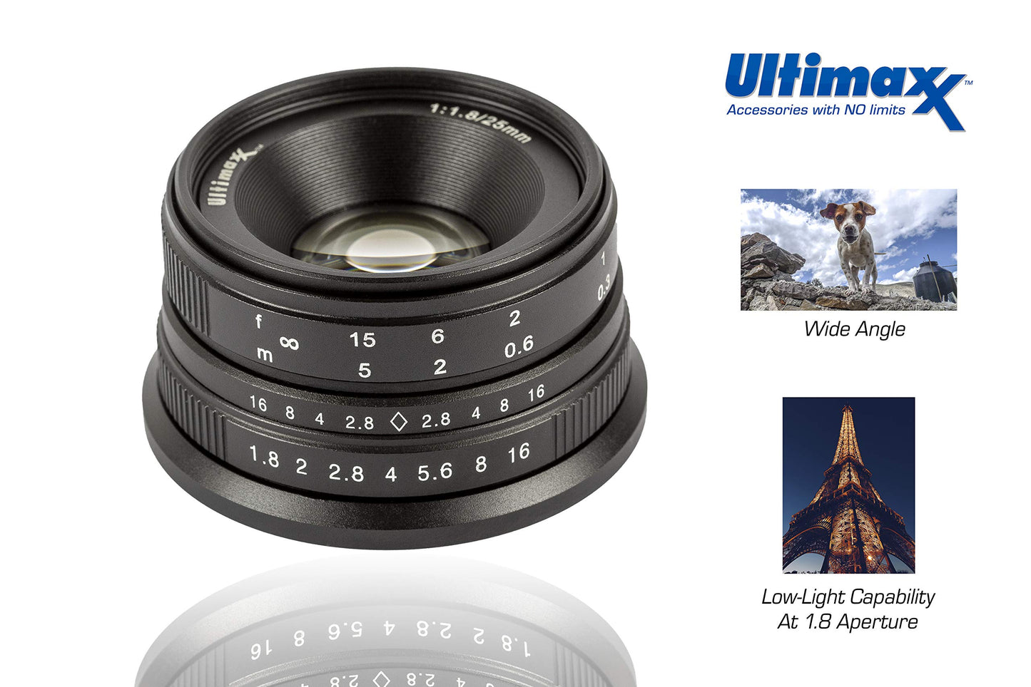 Ultimaxx 25mm f/1.8 Manual Lens Kit for Sony FS7, FS7M2, FS5, FS5M2K, a9, a99II, A7, A7II, A7R, A7SII, A7III, A7RIII, a6500, a6300, a6000, a5100