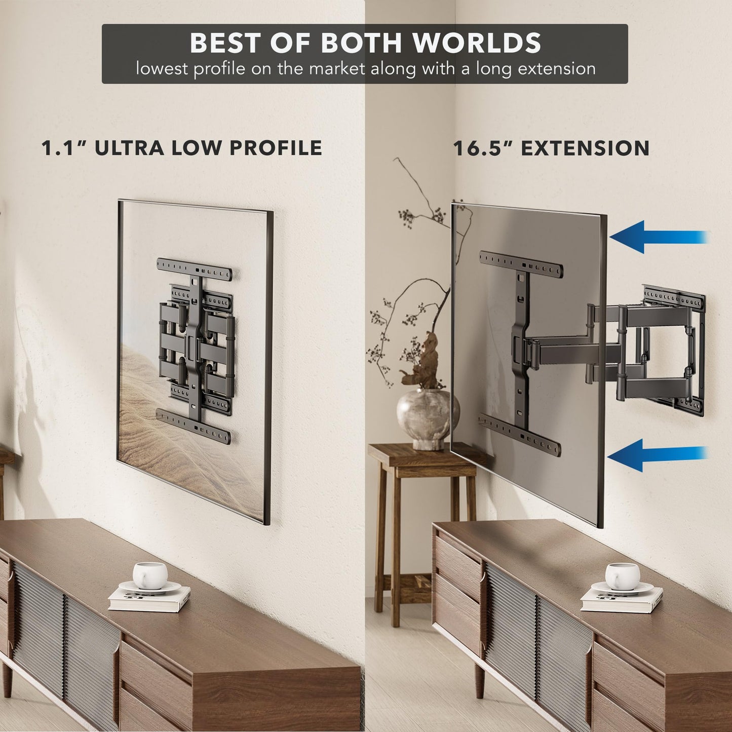 Mount-It! ADA Compliant Ultra Slim Full Motion TV Wall Mount, 1.1" Thin Low Profile Articulating Bracket for 43-90 Inch TVs, Heavy-Duty Swivel, Tilt