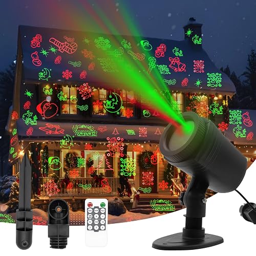 DXstring Christmas Projector Lights Outdoor, 16 Christmas Patterns, IP65 Waterproof, Remote Control and Timer, Christmas Decorations Light