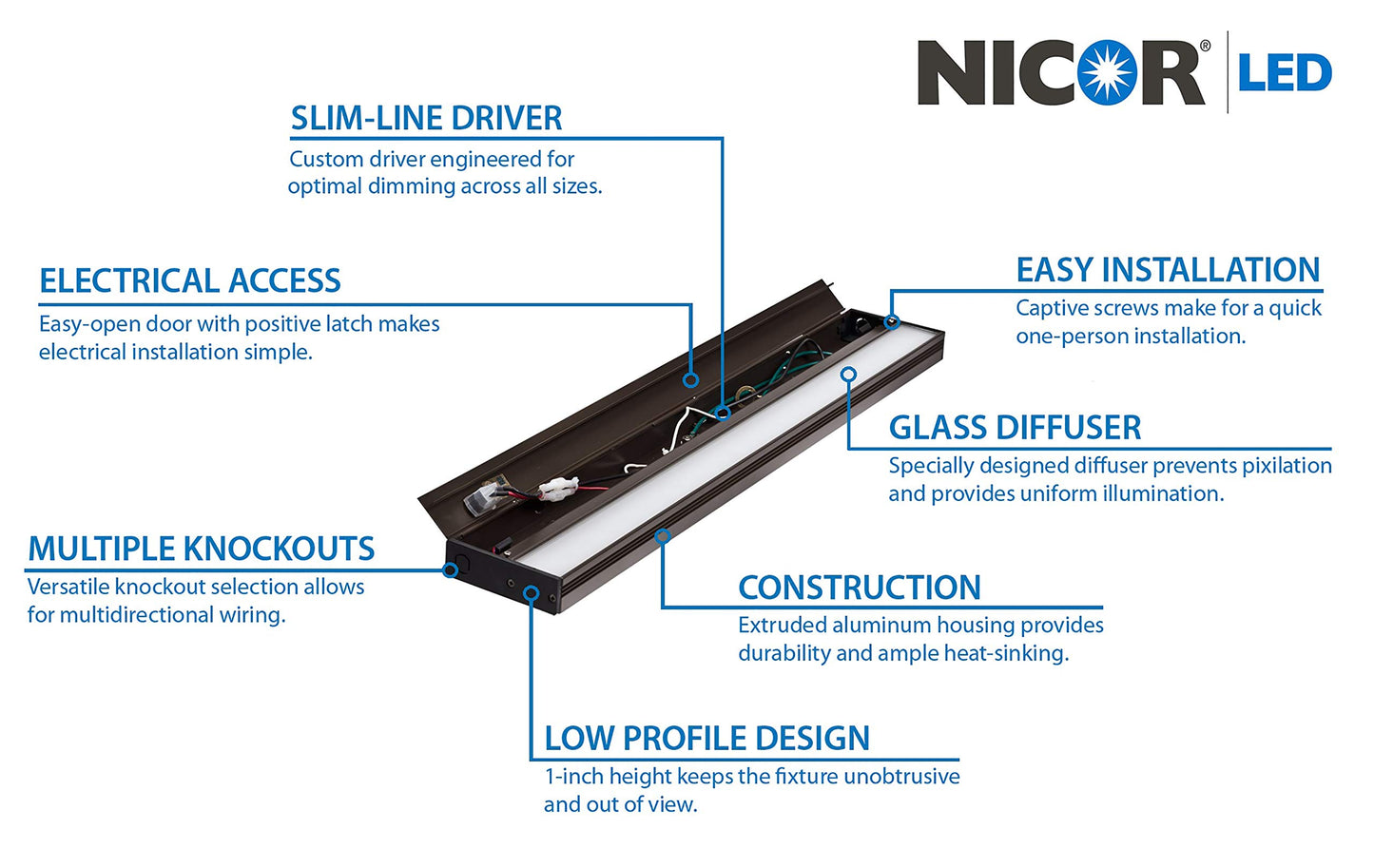 NICOR Lighting 21 inch Dimmable White LED Under Cabinet Light Fixture in 4000K (NUC-4-21-DM-W-4W)