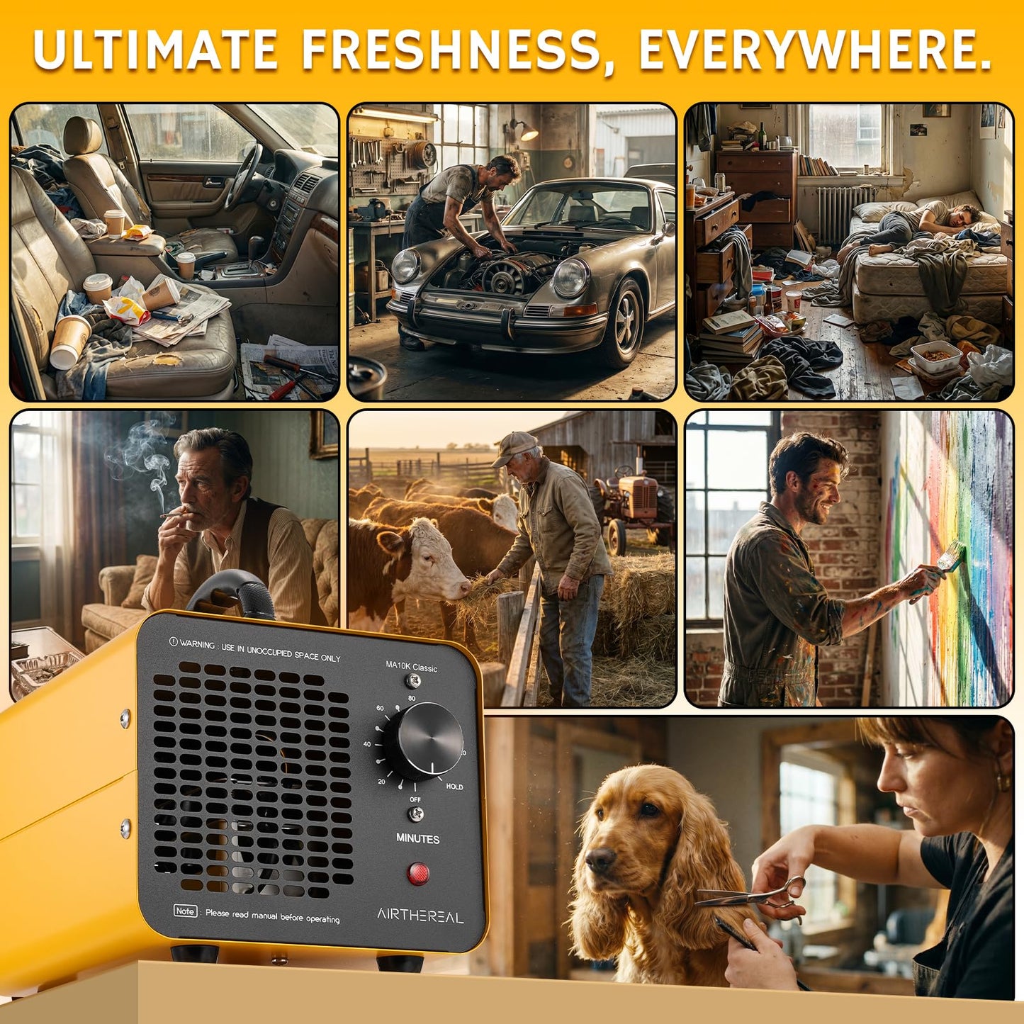 Airthereal MA10K Ozone Generator, Upgraded Honeycomb, 3500 Sq Ft, Yellow