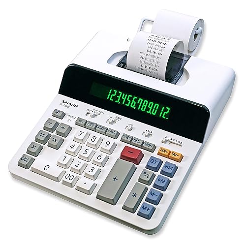 Sharp 12-Digit Printing Calculator with Extra Large 10-Digit Option, 8.0 LPS Thermal Printer, No Ink Required, Full-Sized Keyboard, Easy Paper Load