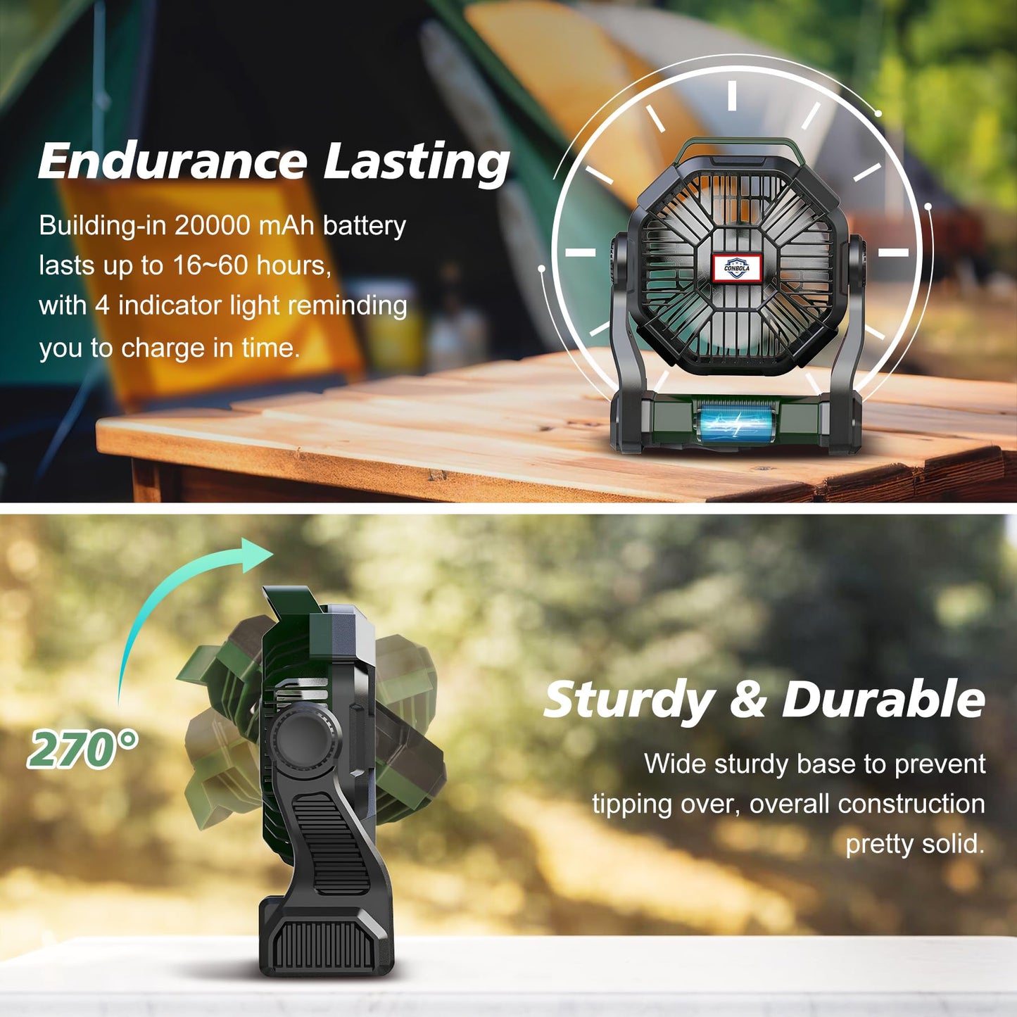 Portable Fan Rechargeable, 25400mAh Cordless Battery Powered Fan with LED Lantern, USB C Battery Operated for Travel Bedroom Home Camping Tent Office