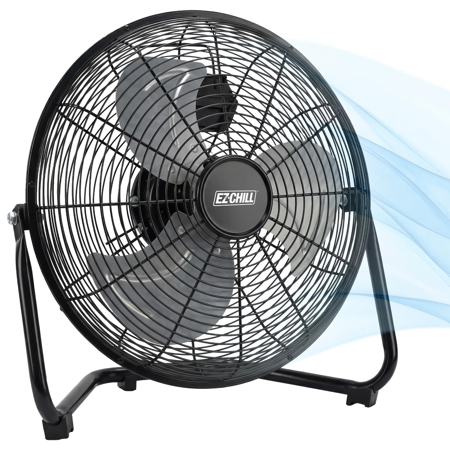 EZ-Chill 18” 3-Speed High-Velocity Cradle/Floor Fan with 180-Degree Adjustable Tilt, Convenient Carry Handle, and Rubber Feet for Stability, Black