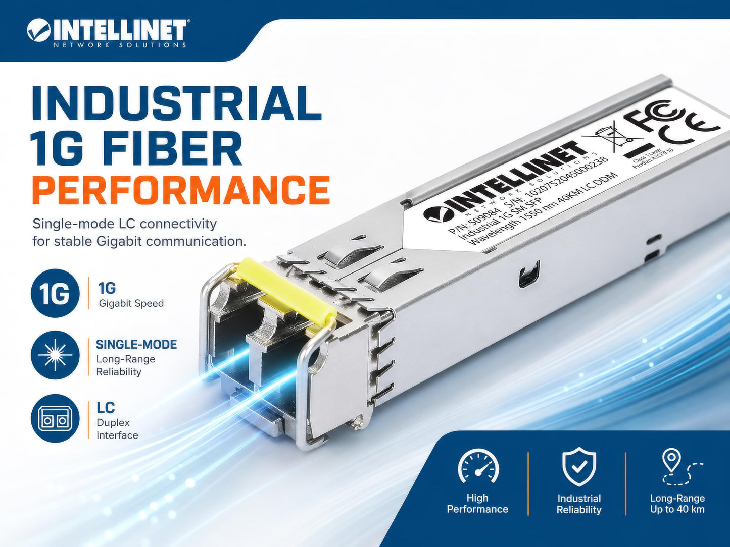 Intellinet Industrial 1000Base-EX SFP Transceiver, LC, 1550nm, 40KM / 25Mi.