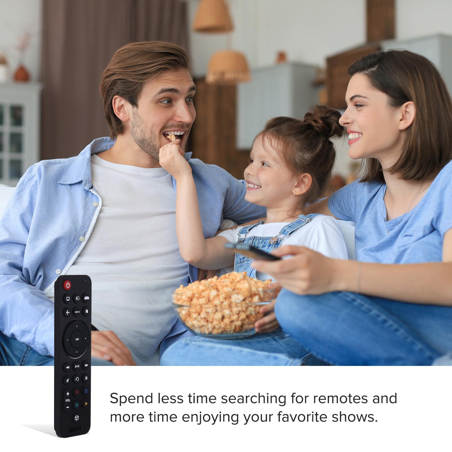 RCA Universal Streaming Remote Control, USB-C Rechargeable, 3-Device Compatible with Samsung, LG, Sony, Vizio TVs, Roku, Fire TV, Apple TV, Chromecast