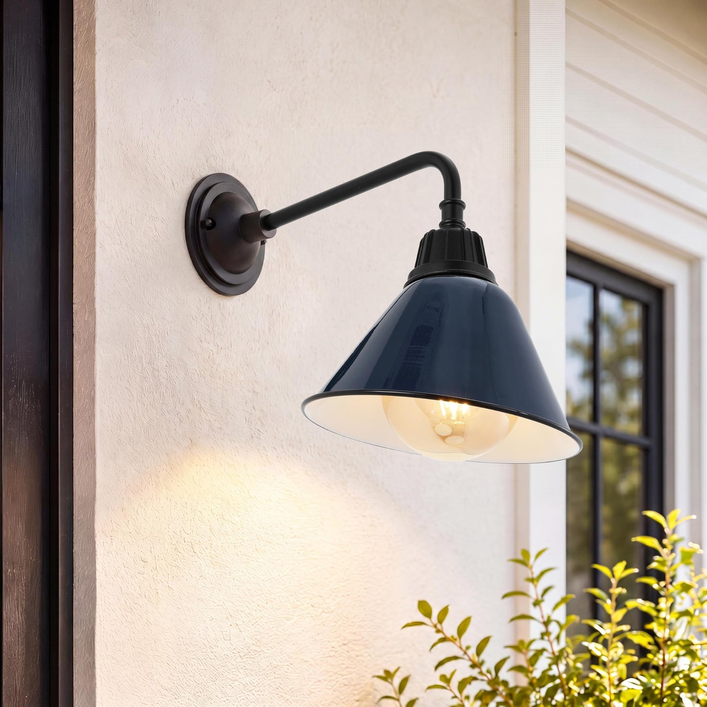 JONATHAN Y 9.63" Navy/Black 1-Light Farmhouse Outdoor Sconce, Industrial LED Wall Light, Gooseneck Arm Barn Lamp with Metal Bell Shade for Porch