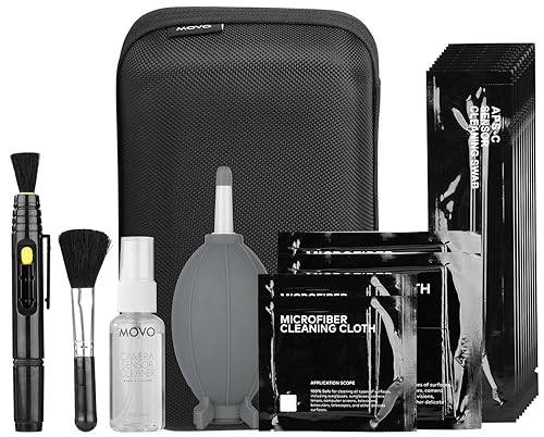 Movo Deluxe Essentials DSLR Camera Cleaning Kit with 10 APS-C Cleaning Swabs, Sensor Cleaning Fluid, Rocket Air Blower, Lens Pen, Soft Brush, 2X Small