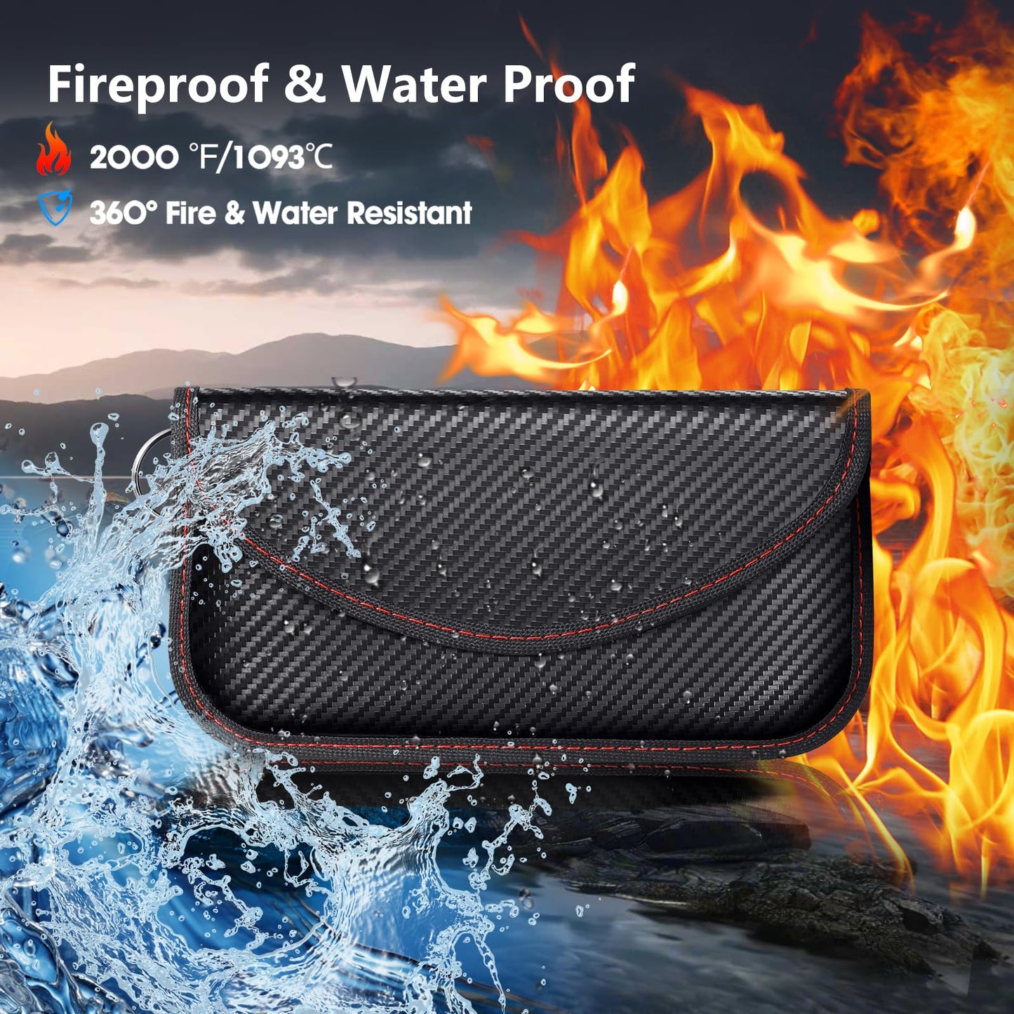 Faraday Bags for Phones & Car Keys, 2 Pack Signal Blocking Pouch - Anti-Theft RFID/GPS/Bluetooth/WiFi/5G Shielding Case, Waterproof Carbon Fiber