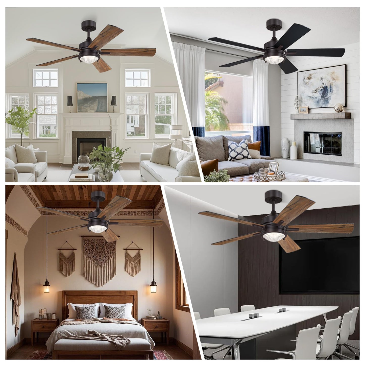 Caisens 52 Inch Farmhouse Ceiling Fan with Light and Remote Control, Forged Metal Light Kit with Crystal Prismatic Glass, 3CCT Dimmable, 6 Speed