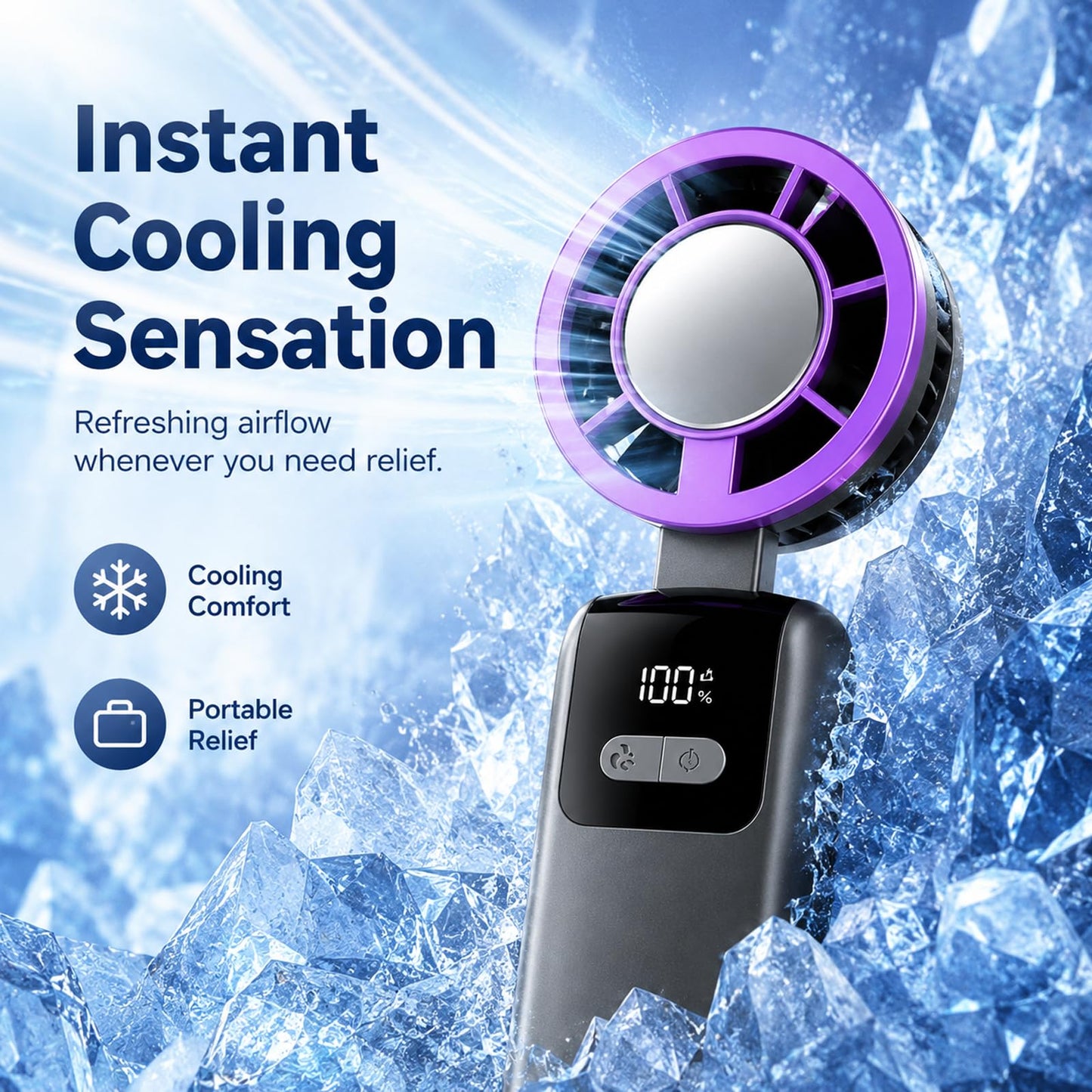Stitch and Hue Icycool Handheld Cooling Fan, Icy Cold Handheld Fan, Fan Rechargeable Personal Mini Fan for Travel, Summer Essential