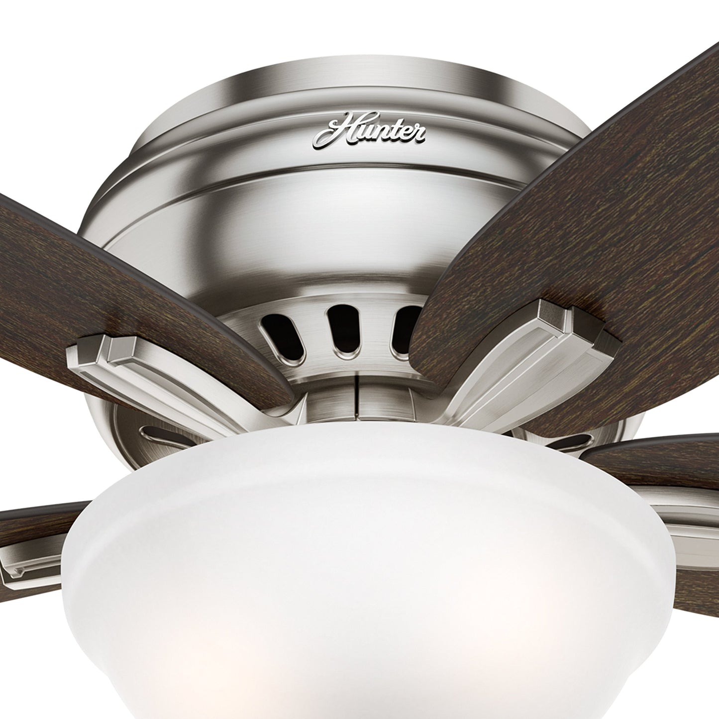 Hunter Fan 42" Hugger Ceiling Fan in Brushed Nickel with Cased White Glass Light Kit, 5 Blade (Renewed)