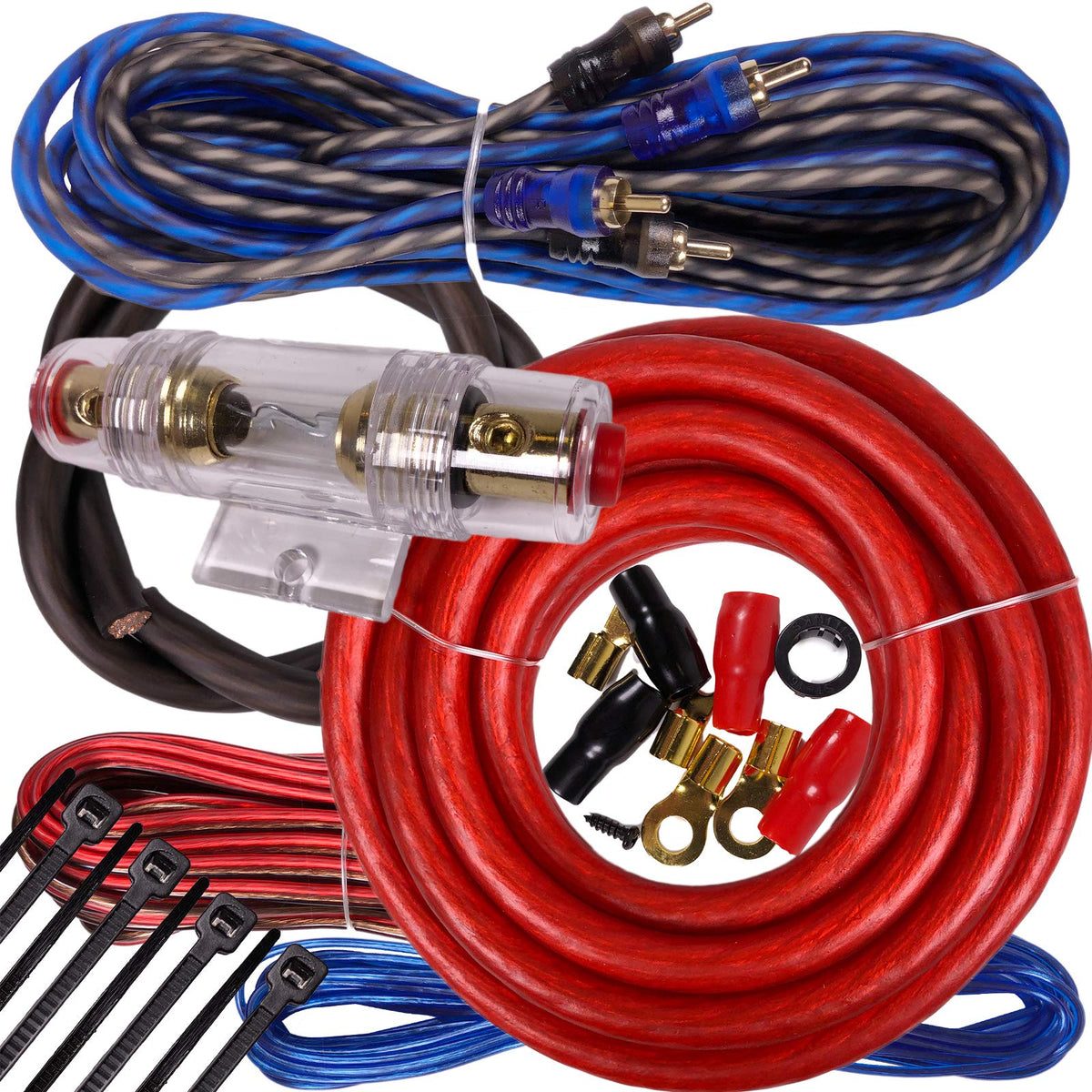 Gravity AMP PK3 4 Gauge Amplifier Installation Wiring Kit - Red Power Cable, 2000W-6000W Car Audio Amp Kit for Car, Truck, Motorcycle, RV & ATV