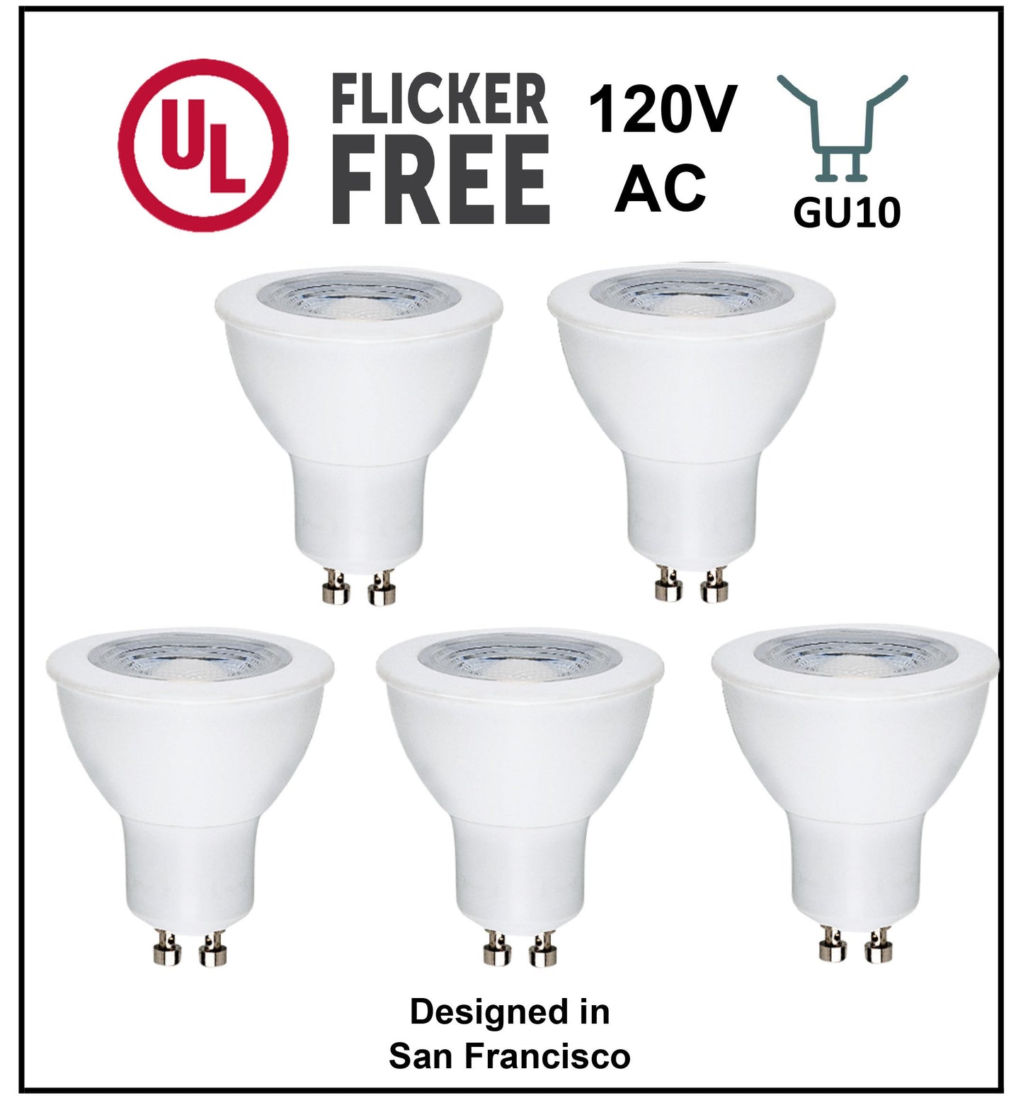 CBConcept UL-Listed GU10 LED Light Bulbs, 5-Pack, 6 Watt, 550 Lumen, Warm White 3000K, 50W Halogen Equivalent, 36°Beam Angle, 120 Volt,Not
