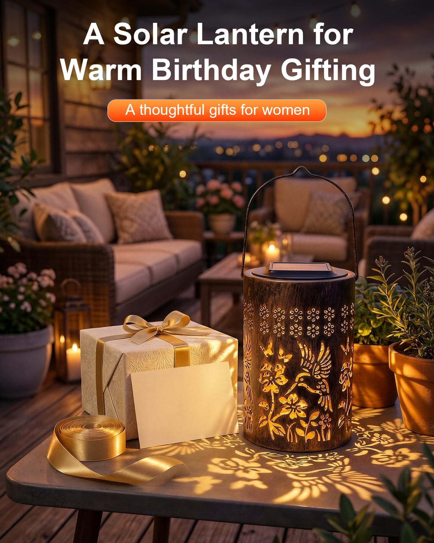 Solar Lanterns Outdoor Waterproof, Mothers Day Gifts for Mom, Hummingbird Garden Decor Gift for Women or Grandma, Hanging or Tabletop Lantern