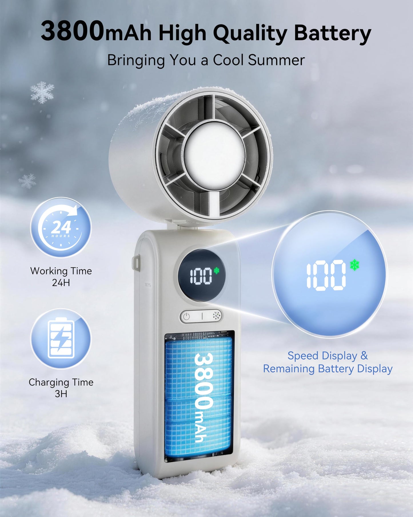 YNYCNO Portable Handheld Turbo Fan, 3-in-1 Personal Cooling Fan (White)