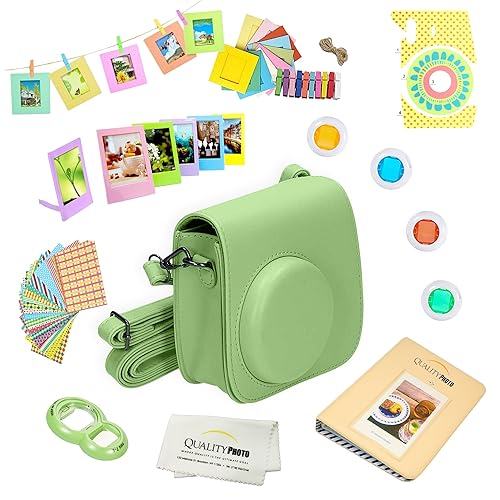 Quality Photo Instant Camera 12-Piece Accessories Bundle -Lime Green- Compatible for Fujifilm Instax Mini 8 & Mini 9 Camera Includes; Case W/Strap