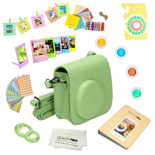 Quality Photo Instant Camera 12-Piece Accessories Bundle -Lime Green- Compatible for Fujifilm Instax Mini 8 & Mini 9 Camera Includes; Case W/Strap