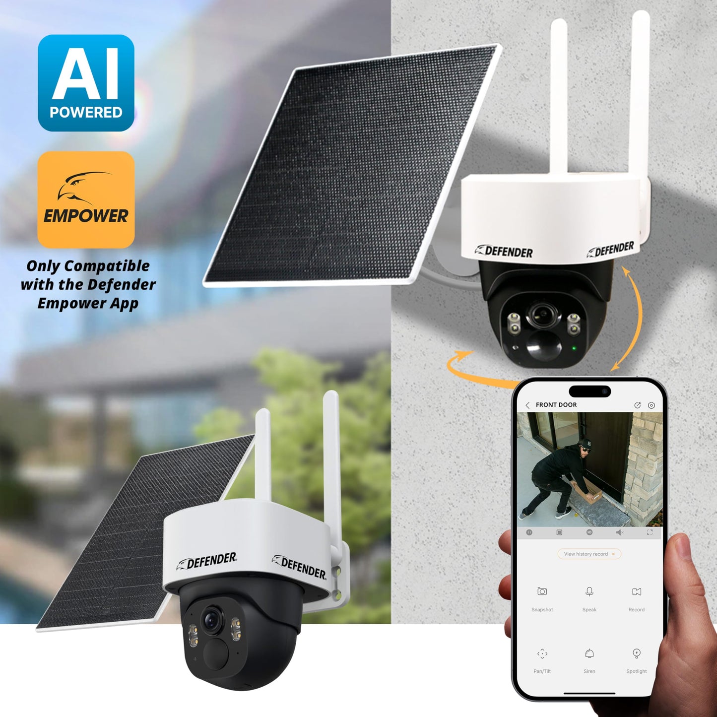Defender 4G LTE 2K+ AI Frontier PTZ Wireless Outdoor Security Camera, 5W Solar Panel, 360° AI Tracking, Deterrence, 2 Way Talk, 9400maH Battery, Works