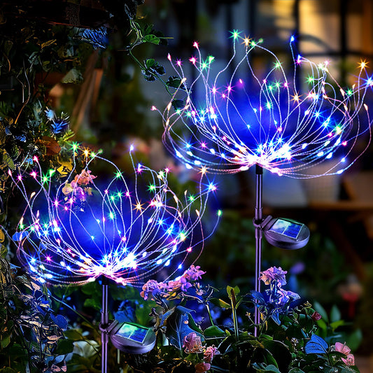 Anordsem Solar Lights Outdoor Waterproof: 2 Pack Garden Light - Bendable Copper Wire with 120 LED Firework Beads - DIY Colorful Fun Decoration