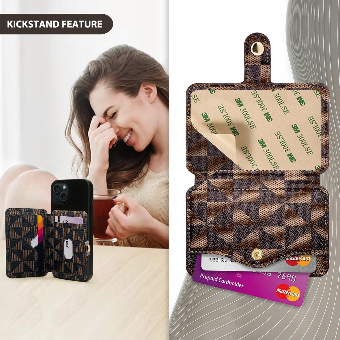 M-Plateau Card Holder for Phone, Stick On Phone Wallet With 3M Adhesive (Brown and Black)