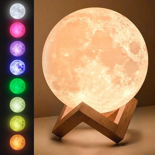 Mind-Glowing Moon Lamp - 3D Moon Night Light for Kids Bedroom - Globe Nightlight with Multi Color LED, Touch/Remote Control - Birthday Gift for Any