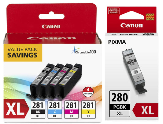 Canon CLI-281 XL 4-Color Ink Tank Value Pack (2037C005) PGI-280 XL Black Ink Tank (2021C001)