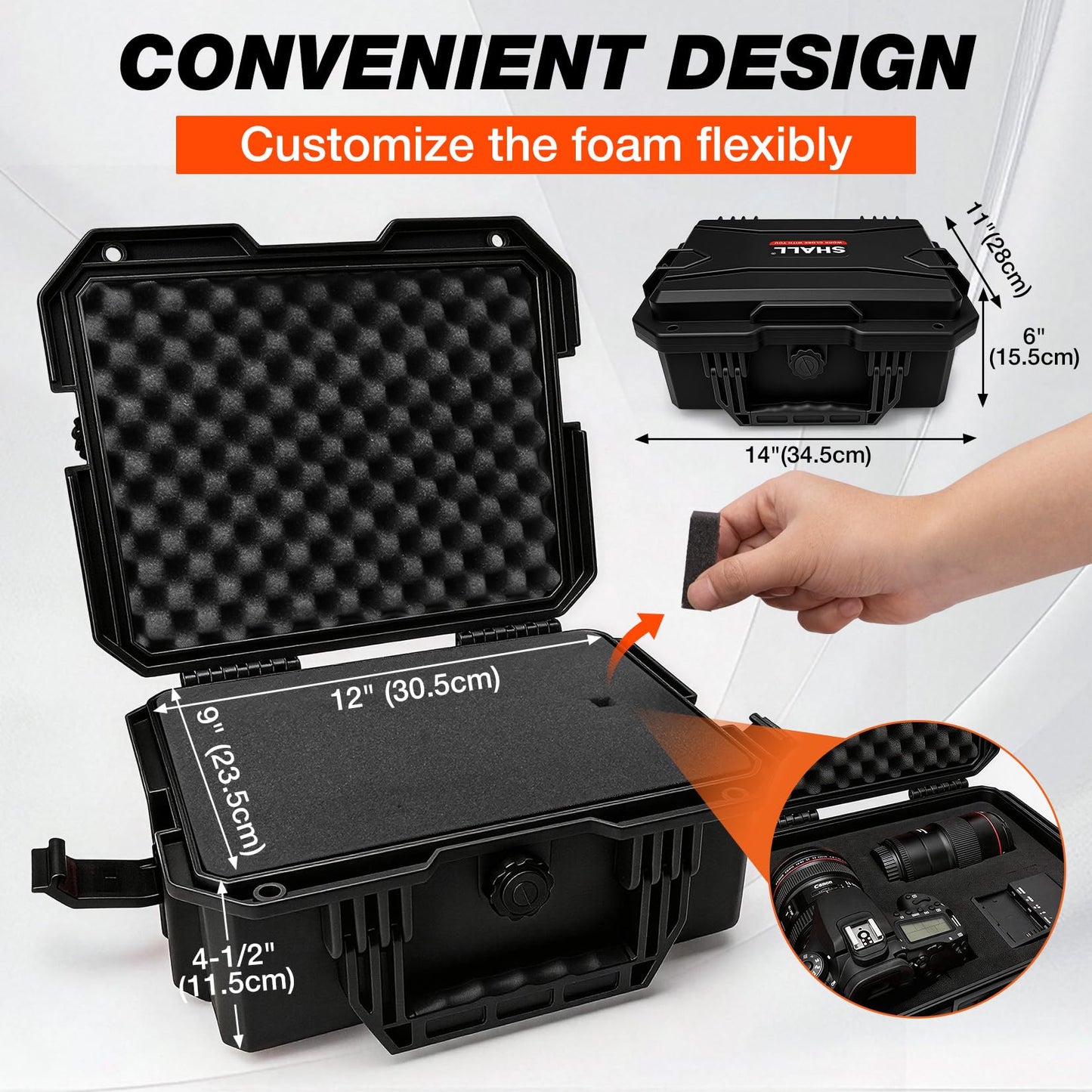 SHALL Hard Case, Cyberdeck Case, IP67 Waterproof Protective Camera Case with Customizable Foam, Protection for Camera, Drones, Lens, Equipment