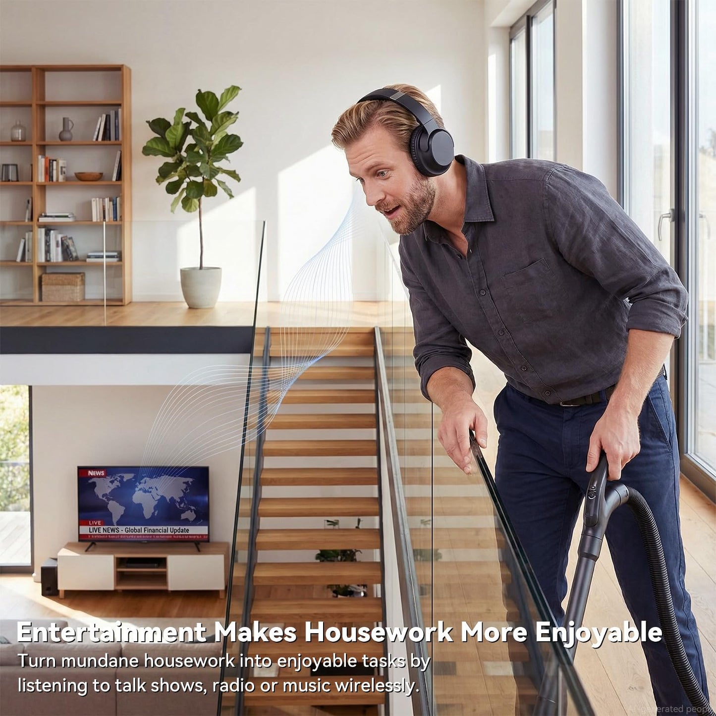 Waxop Wireless Headphones for TV, TV Headphones Wireless for Seniors, Bluetooth 5.2 Headphones fot TV with Transmitter Charging Dock, 65H Playtime