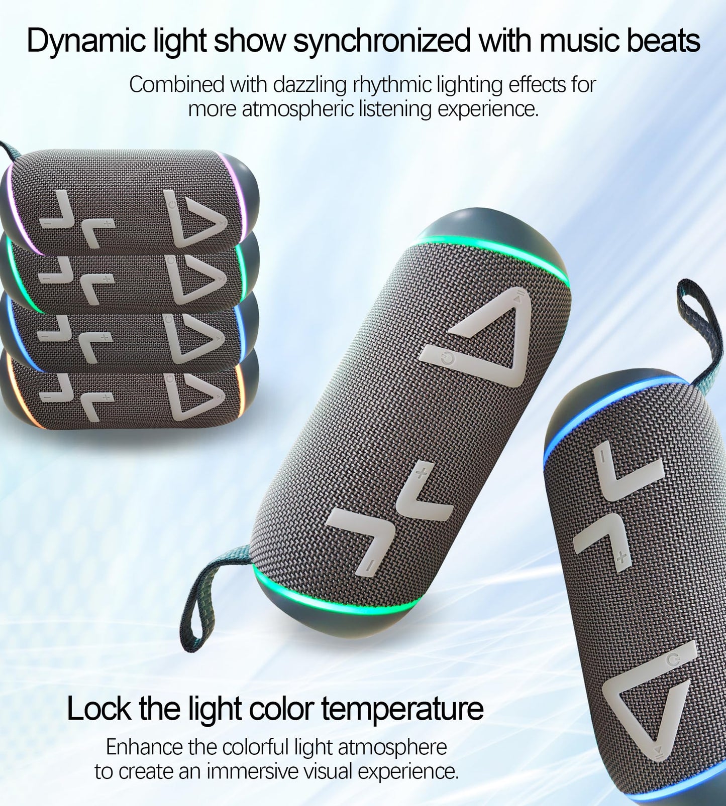 IPX6 Waterproof, Portable Bluetooth Speaker with Stereo Sound, Wireless Speakers with RGB lights, 24H Playtime, TWS Pairing, BT5.3/TF-Card, for Home