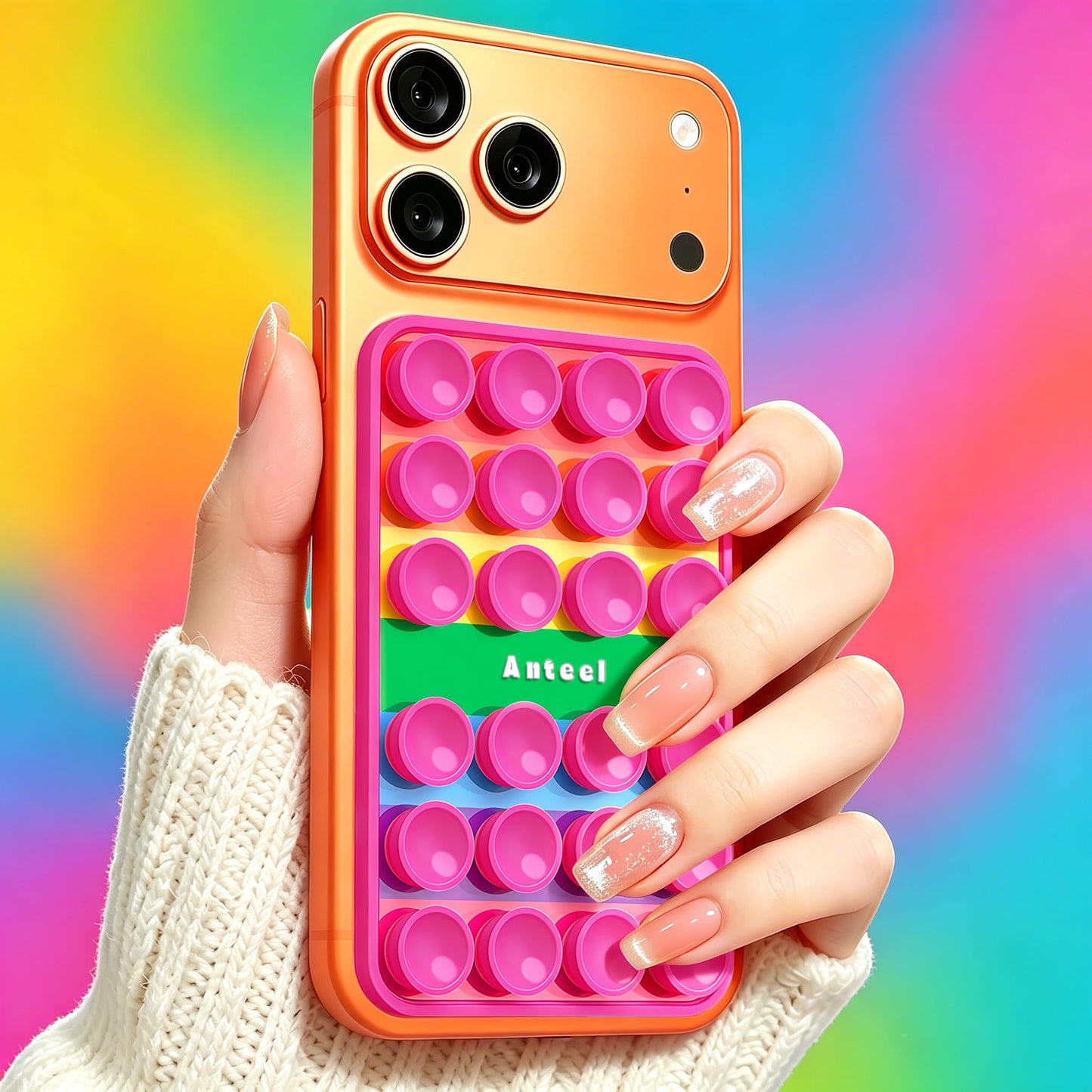 Anteel Rainbow - OG Silicone Suction Cup Phone Adhesive Mount with Seven Colors - Hands-Free Sticky Phone Holder - Strong Suction Grip for Selfies