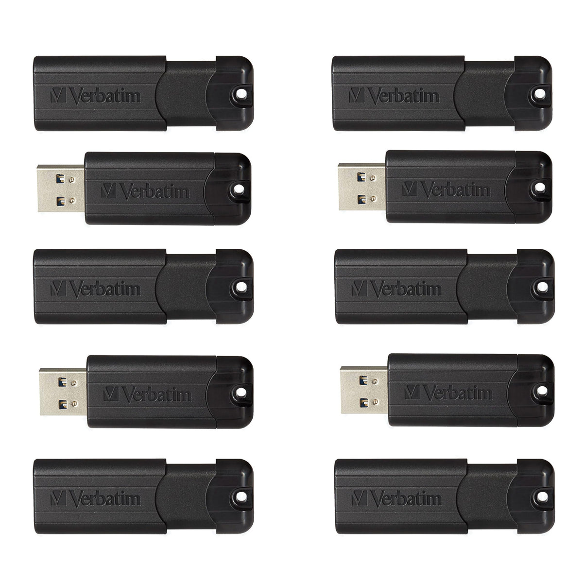 Verbatim 32GB Pinstripe USB 3.2 Gen 1 Flash Drive Retractable Thumb Drive - 10 Pack Black