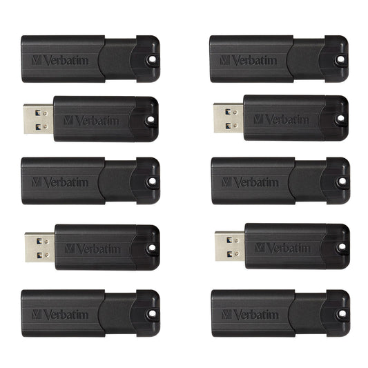 Verbatim 32GB Pinstripe USB 3.2 Gen 1 Flash Drive Retractable Thumb Drive - 10 Pack Black