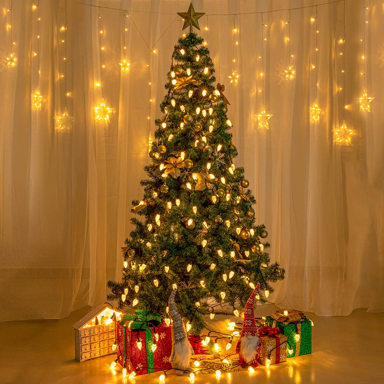 AWQ 100LED 81 FT C9 Christmas String Lights Plug in Fairy Twinkle String Lights 8 Modes Timer Function Waterproof Extendable for Indoor Outdoor