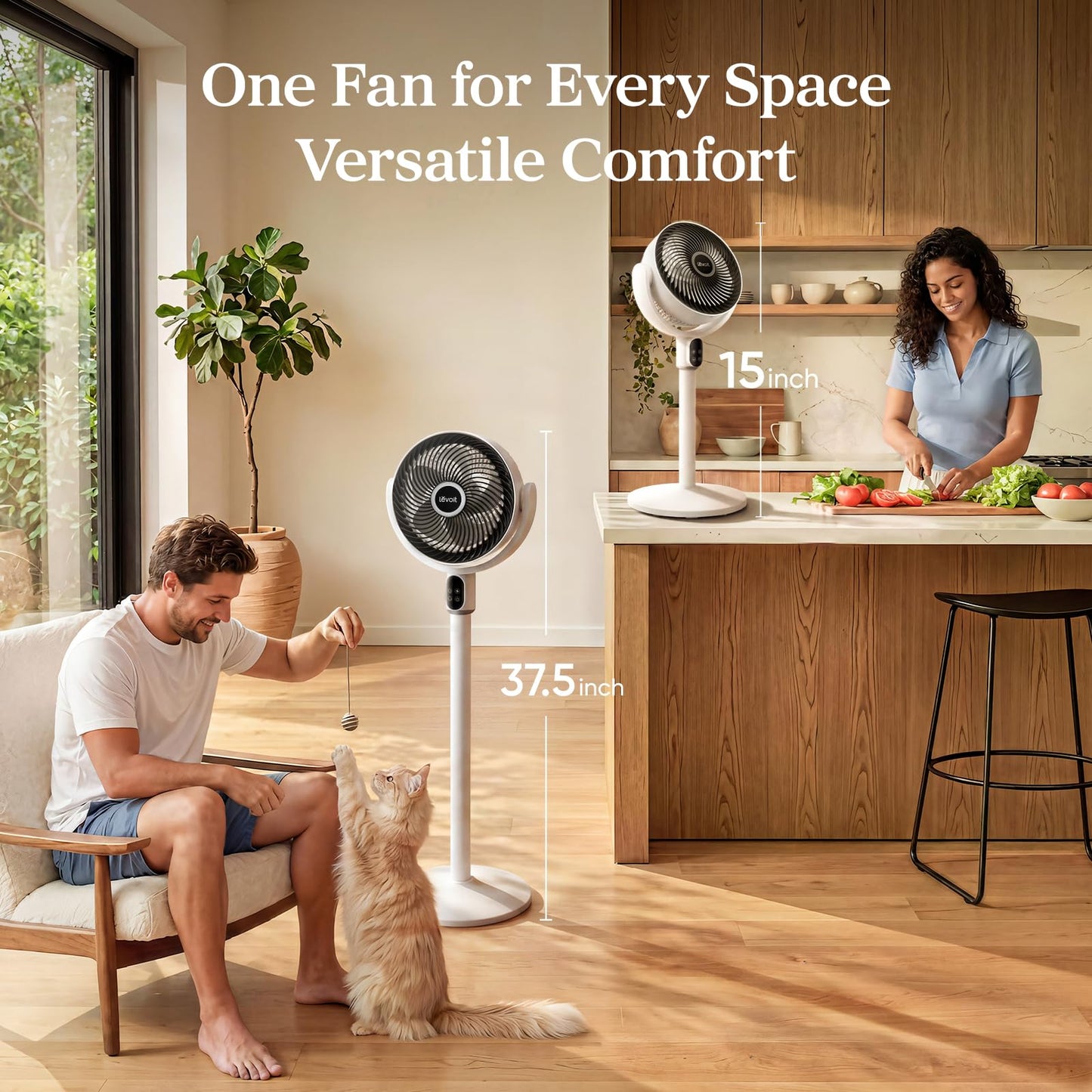 Levoit Standing Fan for Bedroom, 2-in-1 Pedestal & Tabletop Oscillating Fan