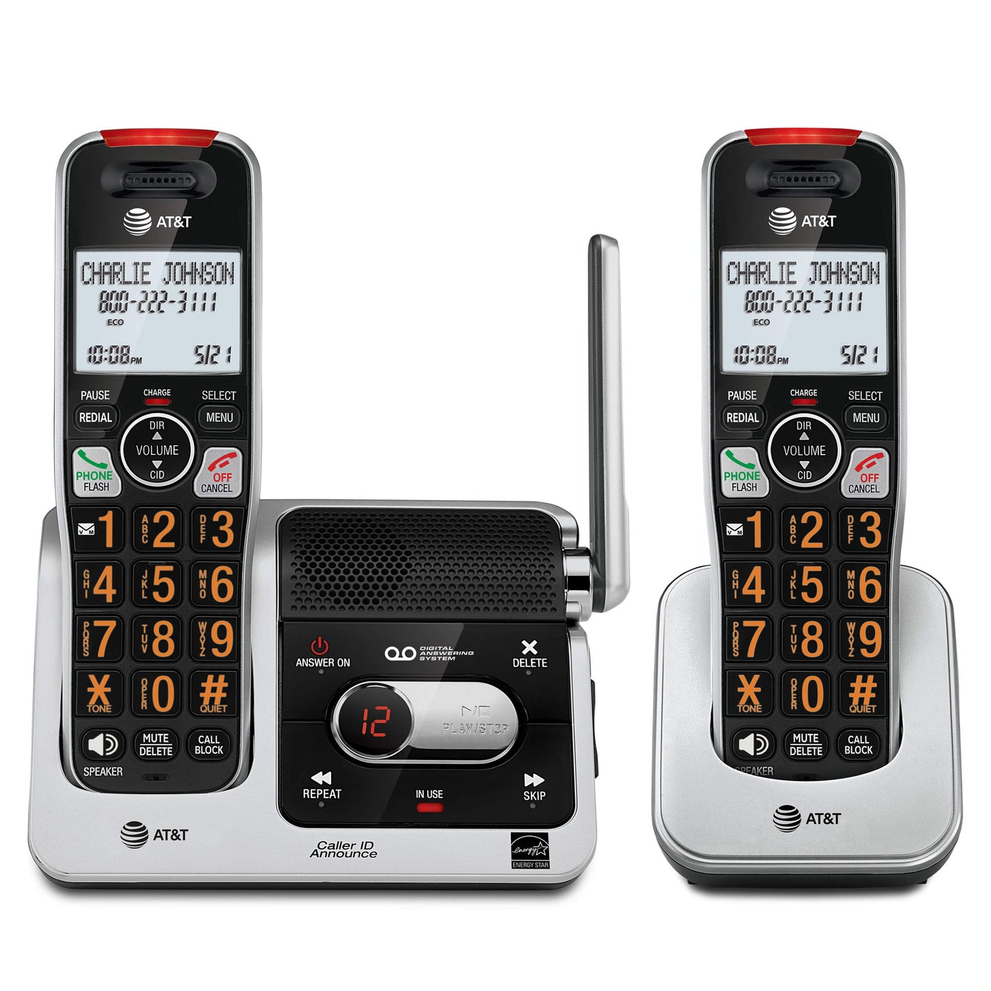 AT&T BL102-2 DECT 6.0 2-Handset Cordless Phone for Home with Answering Machine, Call Blocking, Caller ID Announcer, Audio Assist, Intercom,