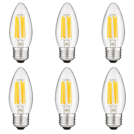 Sunlite 41077 LED Filament B11 Torpedo Chandelier Light Bulb, 5.5 Watts (60W Equivalent), 600 Lumens, Medium E26 Base, Dimmable, Edison Style, 90 CRI