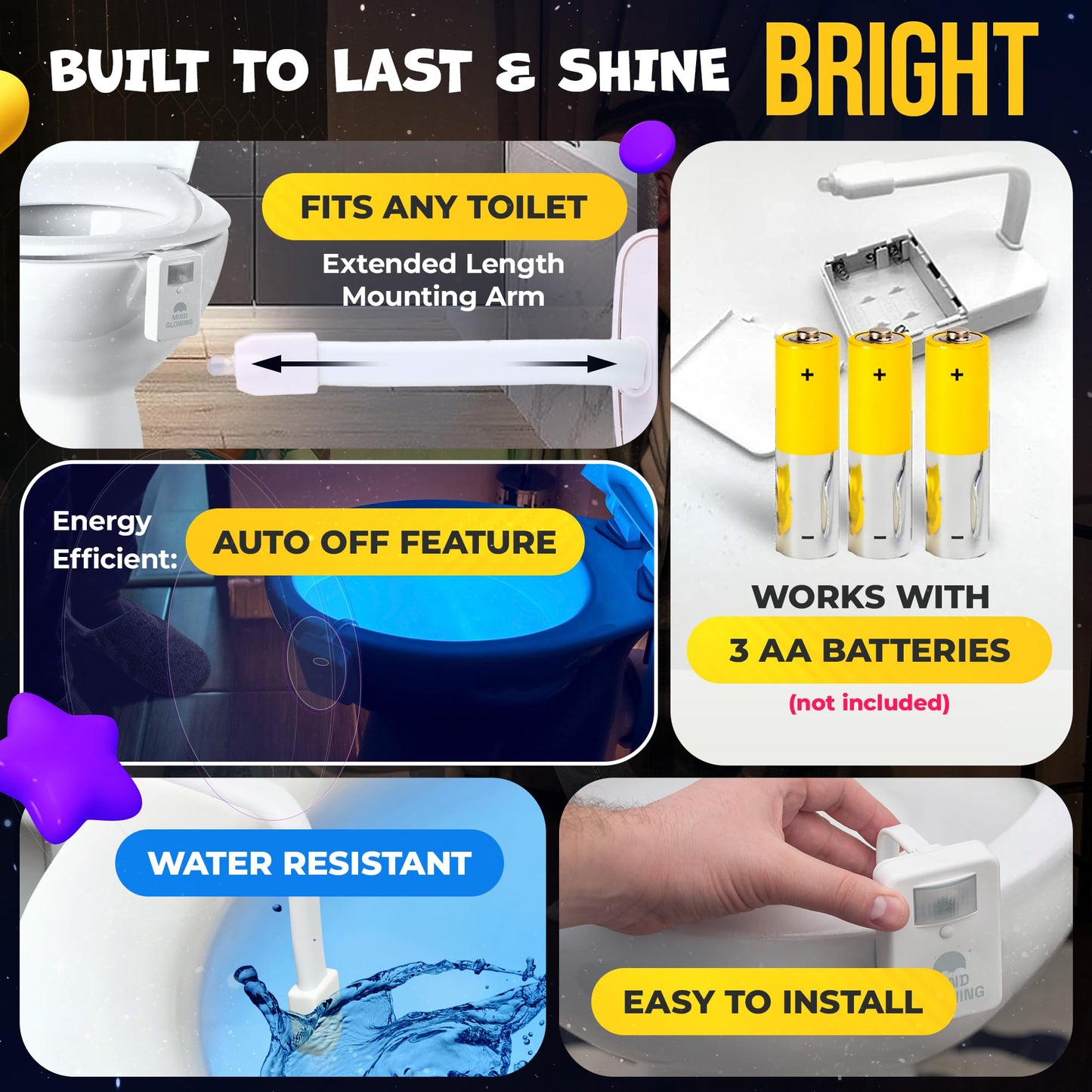 Mind-Glowing Toilet Light with Motion Sensor - Toilet Bowl Night Light with Color Changing LED, Dimmer - Funny Gag Gift for Men, Women, Dad, Mom