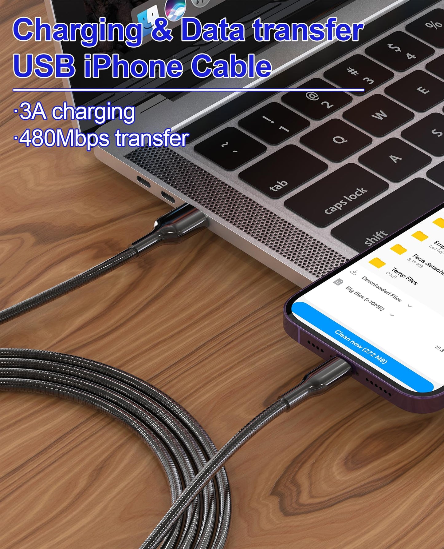 13Ft Metal Lightning Cable Pets Chew Proof iPhone Charger Cord - MFi Heavy Duty Metal Braided Cable Dog Puppy Cat Proof Cord with 3A Fast Charging…
