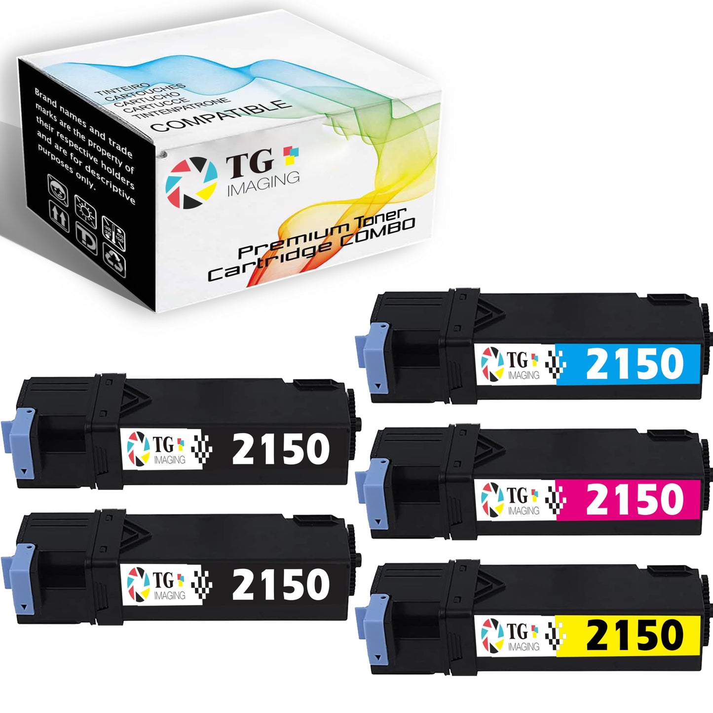 TG Imaging 5-Pack Compatible Replacement for Dell 2150 2155 Toner Cartridge Work with 2150 2155 2150cdn 2150cn 2155cdn 2155cn Printer, 2xBlack 1xCyan