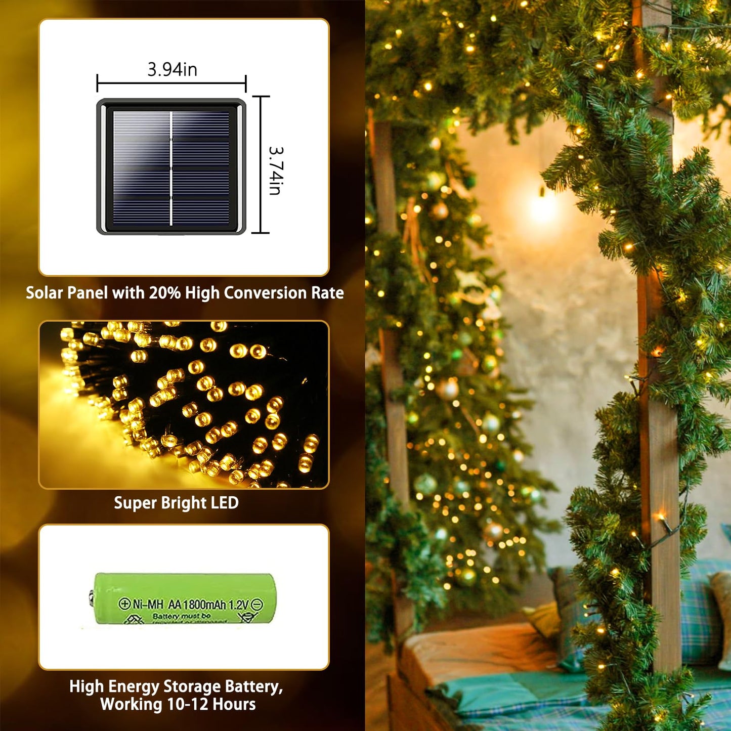 2 Pack 480 LED Solar String Lights for Outside, 170 FT Super Long Solar Chrismas Lights Outdoor with 8 Modes & Memory Function, Waterproof Twinkle