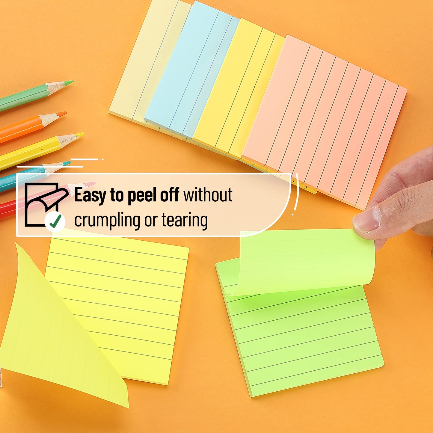 Mr. Pen- Lined Sticky Notes, 3" x 3", 6 Pads, 45 Sheets/Pad