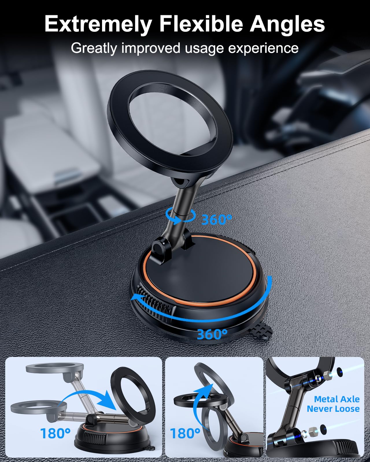 xuenair Vacuum Phone Holder for Car Dashboard Navigation Phone Holder Mount Magnetic, 360 Rotatable Hands Free Magsafe Car Mount Suction for Dash